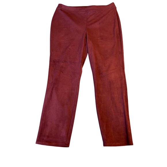 Chicos WomensTunic Leisure Suit Medium/Large Faux Suede Burgundy Stretch Preppy - Picture 2 of 16